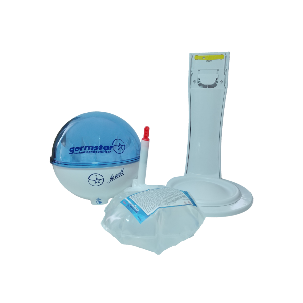 Germstar® Desinfektionsständer Starterkit mit Tischständer weiß-blau, Original, 946 ml